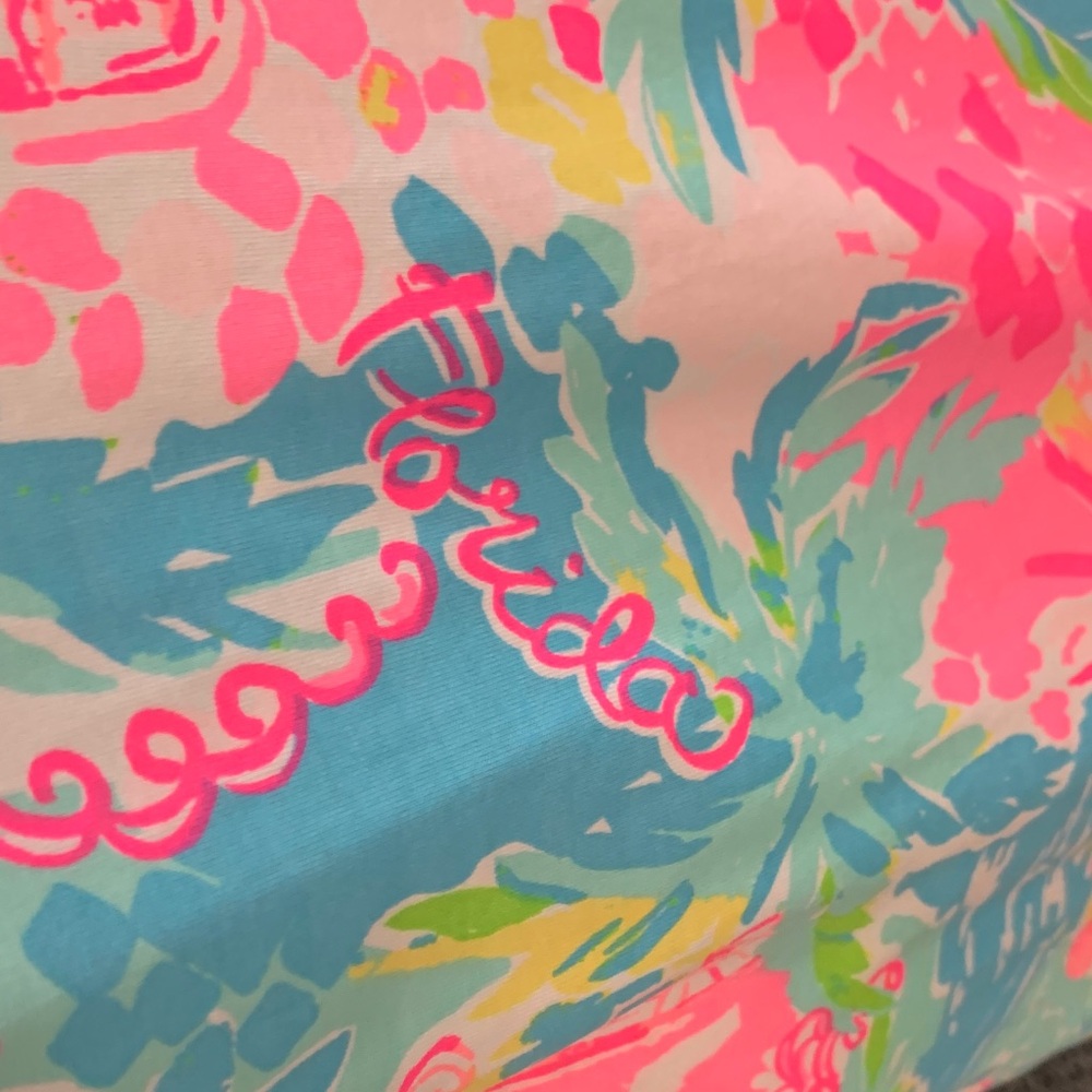 NWT. Lilly Pulitzer Sleeveless Tropical Floral Shift Dress in Neon Pink & Aqua - Picture 2 of 5